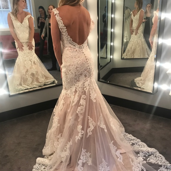 Beautiful wedding dress, champagne underneath with lace and sparkle overlay. - Picture 8 of 12